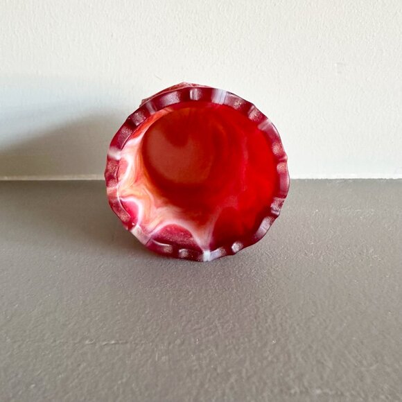 Vintage Imperial Glass Toothpick Holder Red White Slag Diamond Pattern - Picture 3 of 6